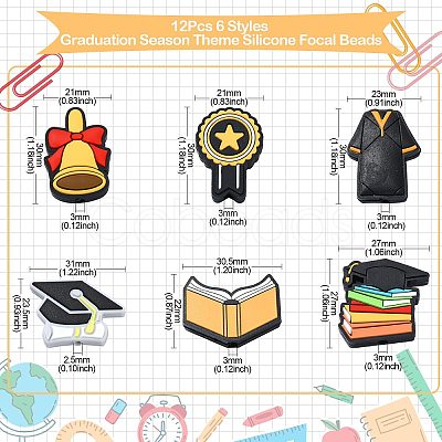 12Pcs 6 Styles Graduation Season Theme Silicone Focal Beads SIL-CJ0001-46-1