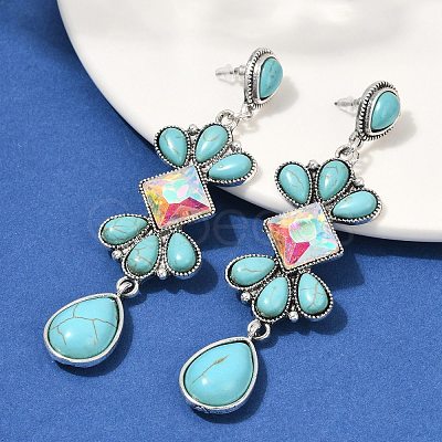 Alloy Synthetic Turquoise Dangle Stud Earrings EJEW-U053-05AS-1