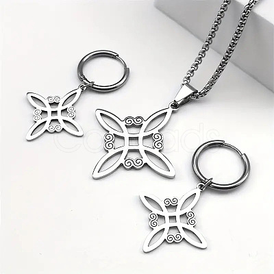 Witches Knot 304 Stainless Steel Pendant Necklaces & Hoop Earrings & Rings Sets FS-WGFB126-01-1