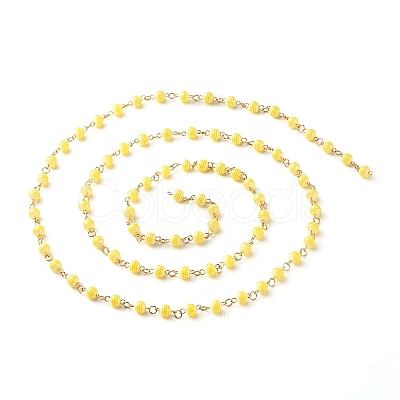 1 Strand Handmade Resin Stripe Pattern Round Beads Link Chains AJEW-SZ0002-01B-1