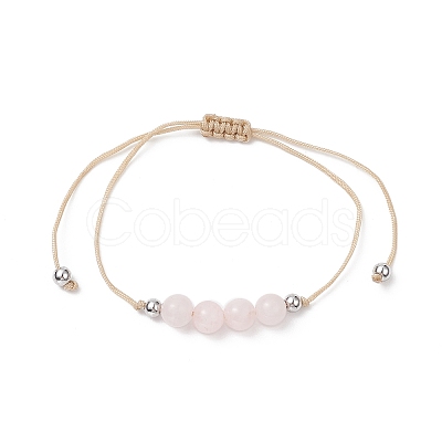 3Pcs 3 Style Natural Rose Quartz Braided Bead Bracelets Set BJEW-JB09334-01-1