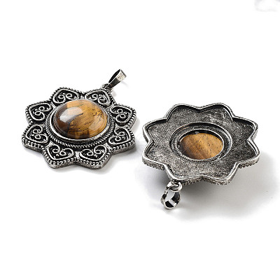 Natural Tiger Eye & Brass Pendants G-K338-09AS-06-1