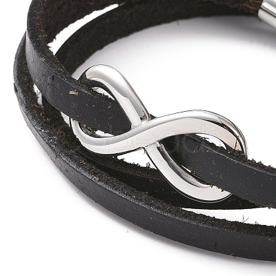 Leather Cord Triple Layered Wrap Bracelet with 304 Stainless Steel Magnetic Clasps BJEW-P275-20P-1