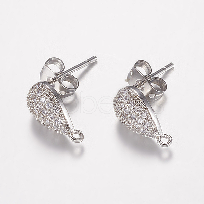 Brass Micro Pave Cubic Zirconia Stud Earring Findings X-ZIRC-G122-55P-RS-1