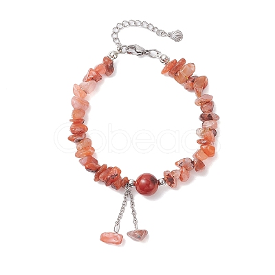 Natural Red Agate Chip Beaded Charm Bracelets for Women BJEW-JB12296-02-1