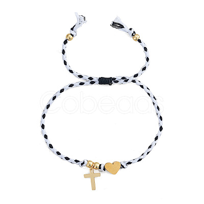304 Stainless Steel Heart & Religious Cross Couple Bracelets PA4727-1-1
