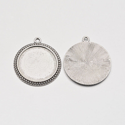 Flat Round Tibetan Style Pendant Cabochon Settings TIBE-C067-01AS-NR-1