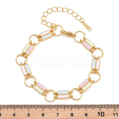 304 Stainless Steel Enamel Rectangle Link Chain Bracelets for Women SA-CBA065A-06G-1