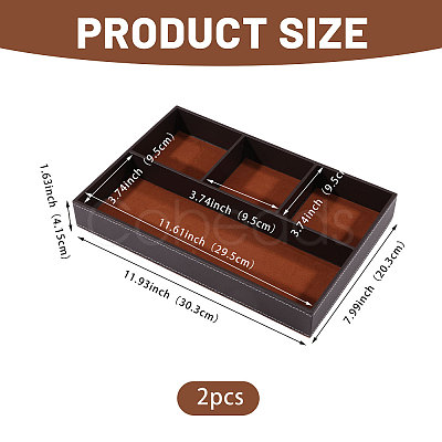 2Pcs Desktop 4-Grid PU Leather Organizer Display Storage Trays CON-CA0001-036A-1