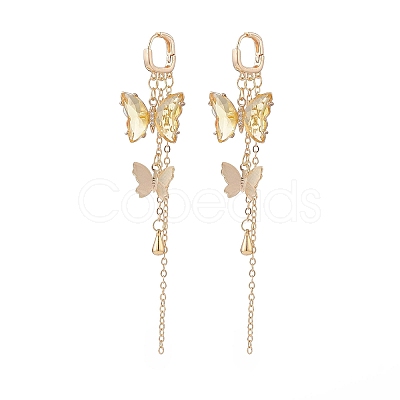 Glass Butterfly Dangle Hoop Earrings with Clear Cubic Zirconia EJEW-TA00153-03-1