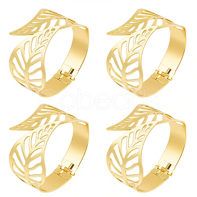 4Pcs Leaf Iron Cuff Bangles BJEW-SP0001-15G-1