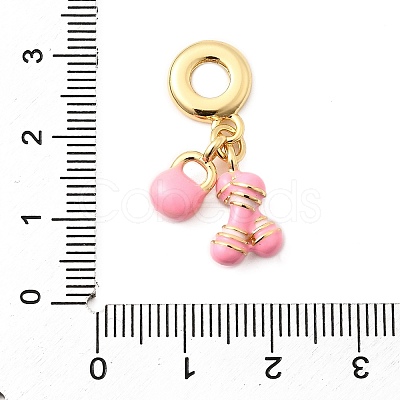 Brass Pink Enamel European Dangle Charms KK-F904-24G-1