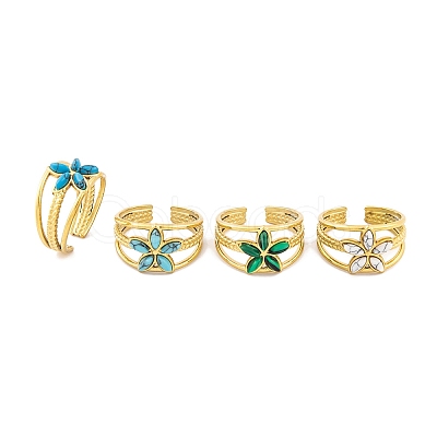 Flower 304 Stainless Steel Open Cuff Rings Ion Plating(IP) RJEW-G314-02G-1