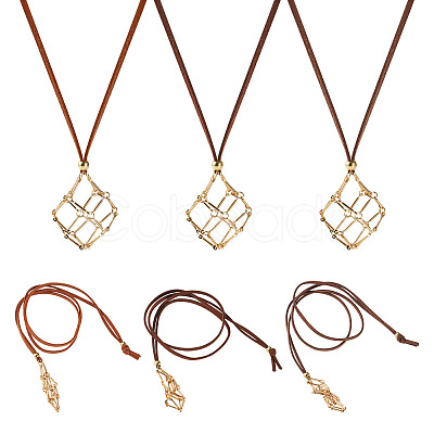3Pcs Faux Suede Macrame Pouch Pendant Necklaces NJEW-TAC0051-03-1