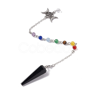 Mixed Gemstone Hexagonal Pointed Cone Dowsing Pendulum Pendants G-G983-05P-1