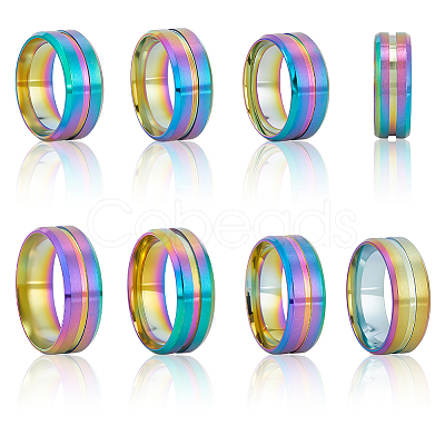 14Pcs 7 Styles Stainless Steel Grooved Finger Ring Settings STAS-SC0010-65RC-1