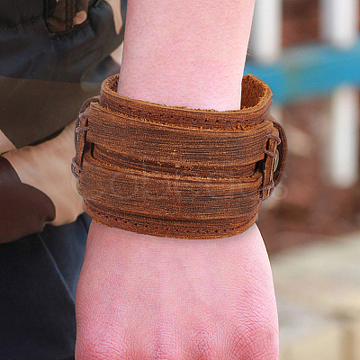 2Pcs Cowhide Cord Wide Cord Bracelets BJEW-CL0001-63A-1