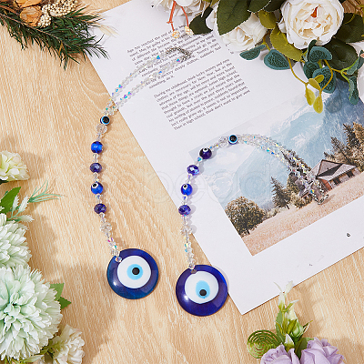 Flat Round with Evil Eye Resin Hanging Decoration HJEW-FH00038-1