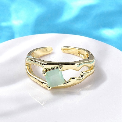 Square Brass Cat Eye Cuff Rings RJEW-G344-01G-1