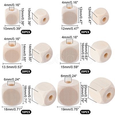 150Pcs 6 Styles Natural Unfinished Wood Beads WOOD-PH0001-92-1