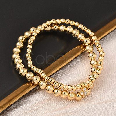 Brass Micro Pave Cubic Zirconia Round Beaded Multi-Strand Bracelets for Women BJEW-B148-02A-G-1