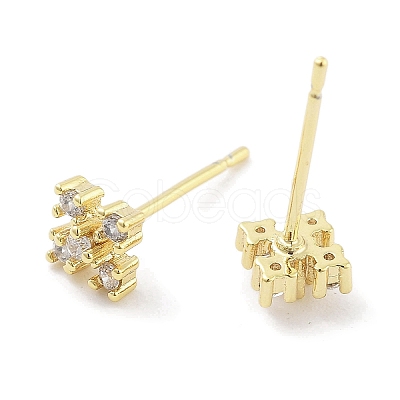 Brass Micro Pave Clear Cubic Zirconia Studs Earring EJEW-S217-G12-1