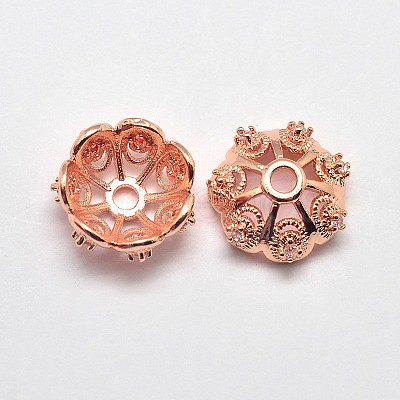 CZ Brass Micro Pave Cubic Zirconia Flower Bead Caps ZIRC-L003-8mm-01RG-1