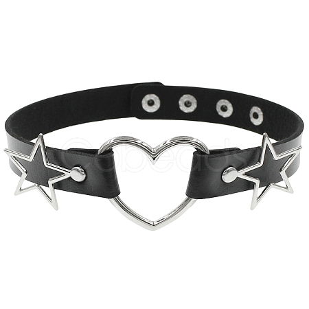 Punk Rock Style Alloy Star Heart Link Imitation Leather Chocker Necklaces NJEW-WH20004-20A-1