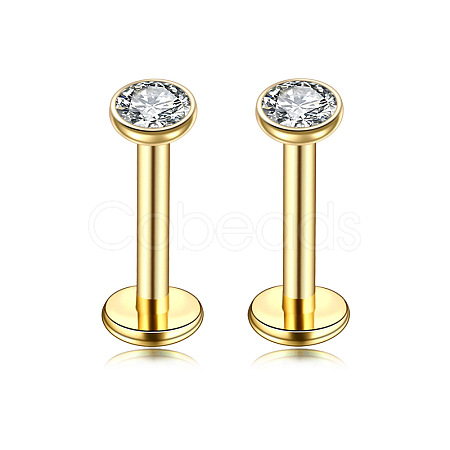 Flat Round Stainless Steel Clear Cubic Zirconia Internally Threaded Labrets WG955BE-06-1