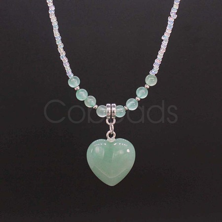 Natural Gemstone Heart Pendant Colorful Glass Seed Beads Beaded Necklaces for Women VA8487-5-1