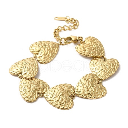 304 Stainless Steel Textured Heart Link Chain Bracelets BJEW-Q773-09G-1
