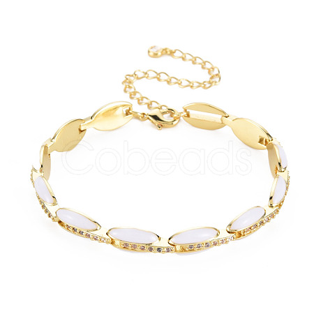 Brass Micro Pave Cubic Zirconia Link Chain Bracelet for Women BJEW-T020-05G-08-1