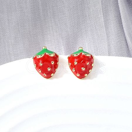 Strawberry Brass Stud Earrings EJEW-V011-04G-1