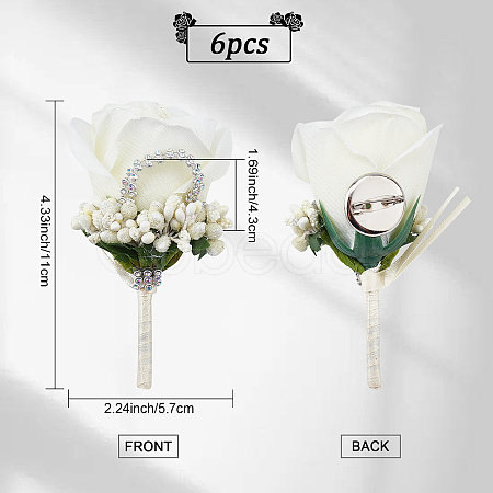 Cloth Rose Flower Boutonniere Brooch with Rhinestone LS-AJEW-WH0258-294C-1