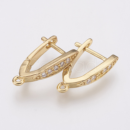Brass Micro Pave Cubic Zirconia Hoop Earring Findings with Latch Back Closure ZIRC-K075-30G-1