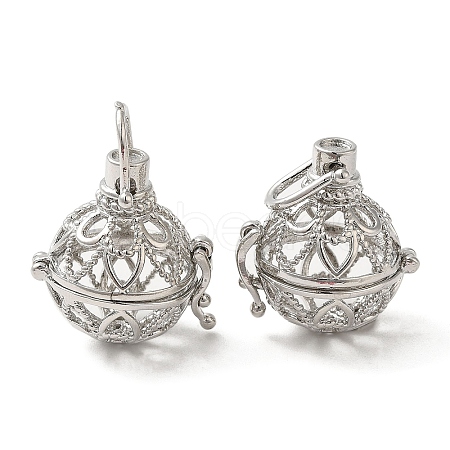 Rack Plating Brass Hollow Round Cage Pendants KK-Z029-03P-1