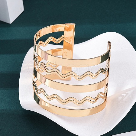 Wave Iron Cuff Bangles for Women BJEW-G741-04KCG-1
