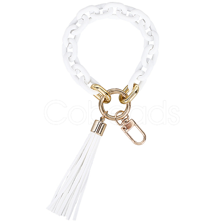 Acrylic & Zine Alloy & PU Pendant Decoration KEYC-WH0052-01B-1
