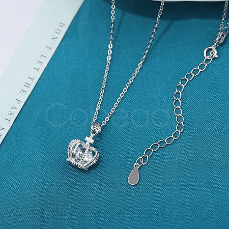 925 Sterling Silver Crown with Cross Pendant Necklace for Women NJEW-WH0002-58-1
