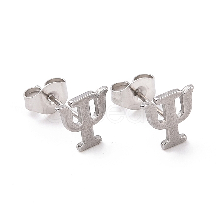 Non-Tarnish 304 Stainless Steel Greek Letter Psi Stud Earrings EJEW-G318-04P-1