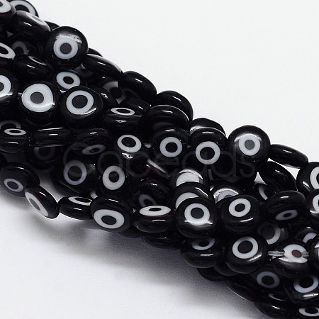 Handmade Evil Eye Lampwork Flat Round Bead Strands LAMP-L058-6mm-10-1