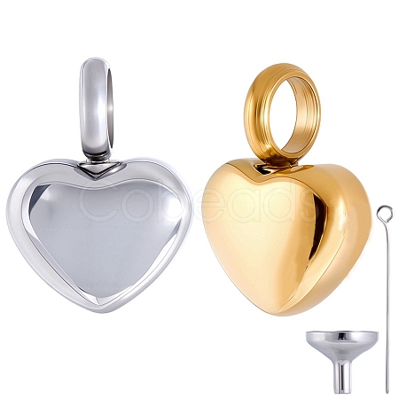 2Pcs 2 Colors Heart Stainless Steel Urn Ashes Pendants STAS-CN0001-73-1
