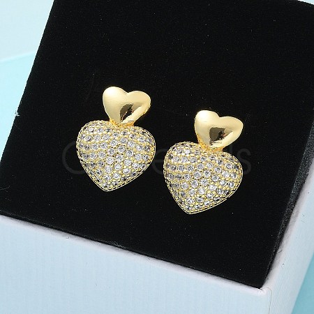 Brass Micro Pave Clear Cubic Zirconia Stud Earrings for Women EJEW-U034-01G-01-1