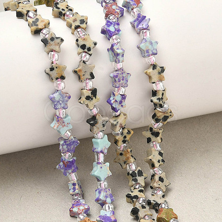 4 Styles Synthetic Imperial Jasper & Natural Picture Jasper & Unakite & Dalmatian Jasper Beads Strands G-D095-A04-1