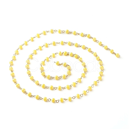1 Strand Handmade Resin Stripe Pattern Round Beads Link Chains AJEW-SZ0002-01B-1