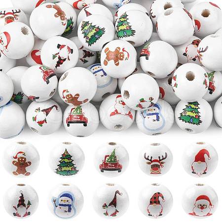 60Pcs 10 Styles Painted Natural Wood Round Beads WOOD-FS0002-46-1