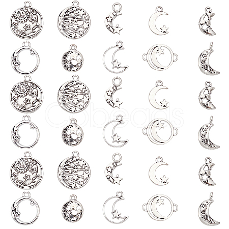 PandaHall Elit 165pcs 10 Style Moon & Star Alloy Ring Pendants and Links Connector FIND-PH0006-44-1