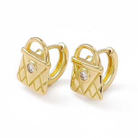 Clear Cubic Zirconia Padlock Hoop Earrings EJEW-M210-19G-1