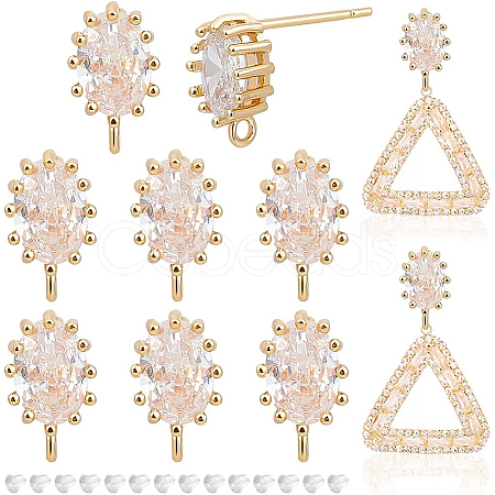 10Pcs Brass Clear Cubic Zirconia Stud Earring Findings KK-BC0008-76-1
