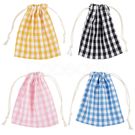 4Pcs 4 Colors Tartan Linen Storage Bags ABAG-CY0001-08-1
